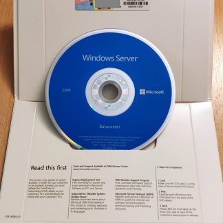 Microsoft Windows Server 2019 Datacenter 64-Bit 16 Core License COA Sticker DVD - box